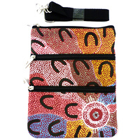 Yijan 3 Zip Aboriginal Canvas Shoulder Bag  - Crow Women Dreaming