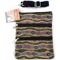 Yijan 3 Zip Aboriginal Canvas Shoulder Bag - Water Dreaming [Green]