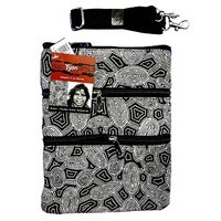 Yijan Aboriginal 3 Zip Canvas Shoulder Bag - Women Travelling Dreaming [Black &amp; White]]