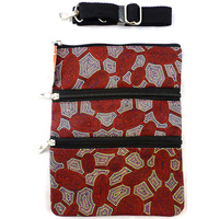 Yijan Aboriginal Art 3 Zip Canvas Shoulder Bag - Women Travelling Dreaming (Red)