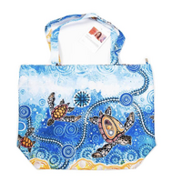 Chern'ee Sutton Aboriginal Art Canvas Beach Bag (38x50x15cm) - Turtle