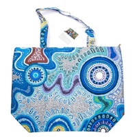 Lee Anne Hall Aboriginal Art Canvas Beach Bag (38x50x15cm) - My Country [Blue]