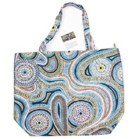 Lee Anne Hall Aboriginal Art Canvas Beach Bag (38x50x15cm) - My Country [Green/Grey]