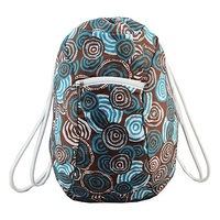 Jijaka Aboriginal Art Drawstring Nylon Backpack - Firestones (Teal)