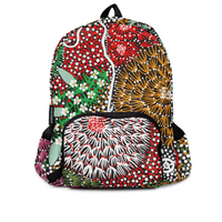 Coral Hayes Aboriginal Art Fold Up Backpack - Gathering Bush Bananas
