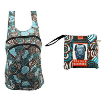 Jijaka Aboriginal Art Fold Up Backpack - Riverstones (Teal)