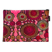 Warlukurlangu Aboriginal Art Poly Cotton Large Zip Bag  (29cm x 20cm) - Emu Dreaming