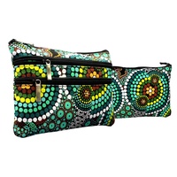 Bunabiri Aboriginal Art 3 Zip Cotton Cosmetic Purse - Colours of the Rainforest