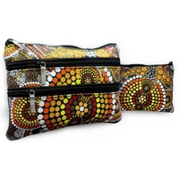 Bunabiri Aboriginal Art 3 Zip Cotton Cosmetic Purse - Ochre Dots