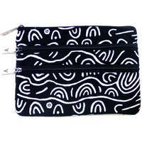 Yijan Aboriginal Art 3 Zip Cosmetic Purse - Women&#39;s Ceremonial Place (Black)