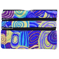 Jijaka Aboriginal Dot Art 3 Zip Cosmetic Purse - Firestones (Purple)