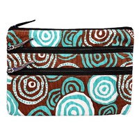 Jijaka Aboriginal Dot Art 3 Zip Cosmetic Purse - Riverstones (Turquoise)