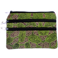 Yijan Aboriginal Art 3 Zip Cosmetic/Toiletry Purse - Women Travel Dreaming (Green)