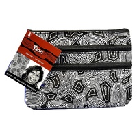 Yijan Aboriginal Art 3 Zip Cosmetic Purse - Women Travel Dreaming (Black &amp; White)