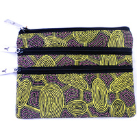 Yijan Aboriginal Art 3 Zip Cosmetic Purse - Women Travel Dreaming (Gold)