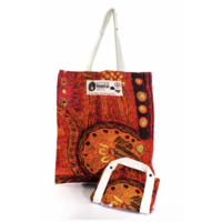 Better World Aboriginal Art Digital Print Cotton Folding Shopping Bag - Two Sisters (Red)