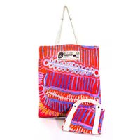 Better World Aboriginal Art Digital Print Cotton Folding Shopping Bag - Two Dogs Dreaming