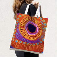 Two Dogs Dreaming - Better World Aboriginal Art Digital Print Cotton Folding Shopping Bag