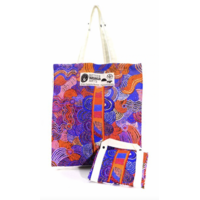 Better World Aboriginal Art Digital Print Cotton Folding Shopping Bag - Mulga Country