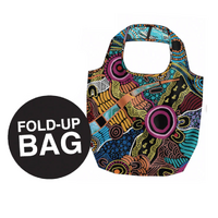 Justin Butler Aboriginal Art Fold Up Nylon Shopping Bag - The Dingo and the Kangaroo Storyline
