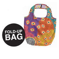 Warlukurlangu Aboriginal Art Fold Up Nylon Shopping Bag - Green Budgerigar Dreaming