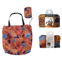 Hogarth Aboriginal Art Nylon Folding MAXI SHOPPER Shopping Bag - Skipping Stones