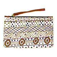 Aboriginal Art Embroidered Women's Leather Clutch Bag - Ceremony on Tiwi