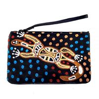 Aboriginal Art Embroidered Women's Leather Clutch Bag (14cm x 22cm) - Ngintaka