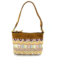 Better World Aboriginal Art Leather Embroidered Handbag (30cm x 24cm) - Jilamara