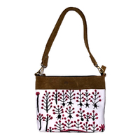 Better World Aboriginal Art Leather Embroidered Handbag (30cm x 24cm) - Kurlkura Trees
