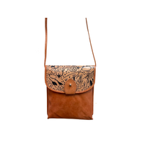 Better World Aboriginal Art SHANTI Leather Shoulder Bag (Tan) - Ngarrindjeri Country