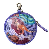 Waterhole Journey Genuine Leather ROUND Coin Purse (10cm) - Umoona Aboriginal Art