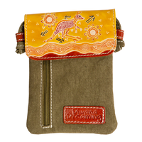 Diwana Dreaming Cotton Genuine Yellow Leather/Green Canvas Shoulder Bag (14cmx19cm) - Hunting Kangaroo