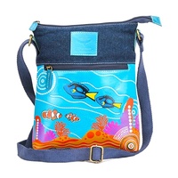 Blue Tang Seranade Leather/Black Canvas XBody Shoulder Bag (26cm x 20cm) - Diwana Dreaming 