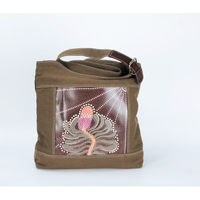 By Meeka Leather/Brown Canvas Shoulder/XBody Handbag (32cm X 33cm X 8cm) - Banksia