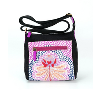 By Meeka Leather/Black Canvas XBody Shoulder Bag (20 X 22cm) - Waratah