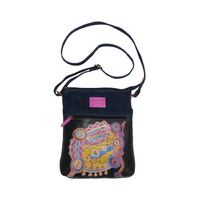 Patricia Fatt Leather/Black Canvas XBody Shoulder Bag (26cm x 20cm) - Rocks and Waterholes