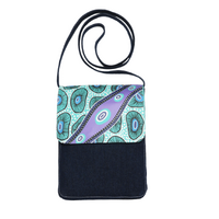 Nikki Dee Leather/Black Canvas XBody Sling/Shoulder Bag (28cm x 22cm) - Looking For Periwinkles