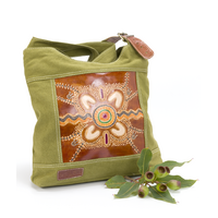 Muralappi Journey Leather/Herb Green Canvas Shoulder/XBody Handbag (32cm x 37cm) - Coming Home