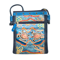Muralappi Journey Genuine Leather/Blue Canvas "Hippie" Bag (17cmx20cm) - Sea Turtles