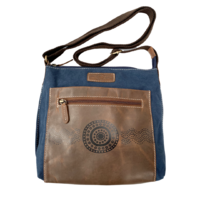 Muralappi Journey Vintage Leather/Blue Canvas Shoulder Handbag (27cm x 25cm) - Coming Home