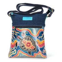 Muralappi Journey Genuine Leather/Denim Canvas Combination Shoulder Bag [26 X 20cm] - Sea Turtle