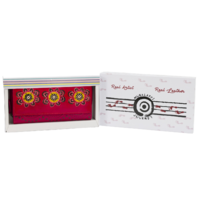Muralappi Journey Genuine Red Leather Ladies Tri-Fold Wallet (11cm x 21cm) - Yarning Around the Campfire