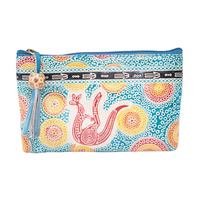 Muralappi Journey Genuine Leather Small Vanity Case (18cm x 11cm) - Kangaroo in Summer Flowers (Aqua)
