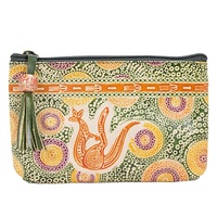 Kangaroo in Summer Flowers (Green) - Muralappi Journey Genuine Leather Small Vanity Case (18cm x 11cm) 
