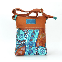 Nikki Dee Designs Genuine Leather/Canvas Combination Shoulder Bag [26 X 20cm] - Tracks on Country