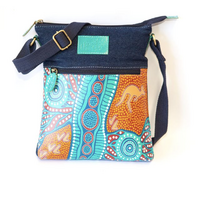 Nikki Dee Designs Genuine Leather/Canvas Combination Shoulder Bag [26 X 20cm] - Tracks on Country