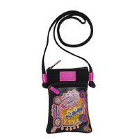 Rocks &amp; Waterholes [Black] Leather/Canvas Compact Sling/Shoulder Bag (19cm x 13cm) - Patricia Fatt