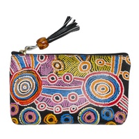 Umoona Aboriginal Art Genuine Leather Small Vanity Case (18cm x 11cm) - Rocks &amp; Waterholes