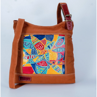 Yakinno Gunditjmara Dreaming Leather/Brown Canvas XBody Shoulder Bag (32cm x 37cm) - Connecting with Land